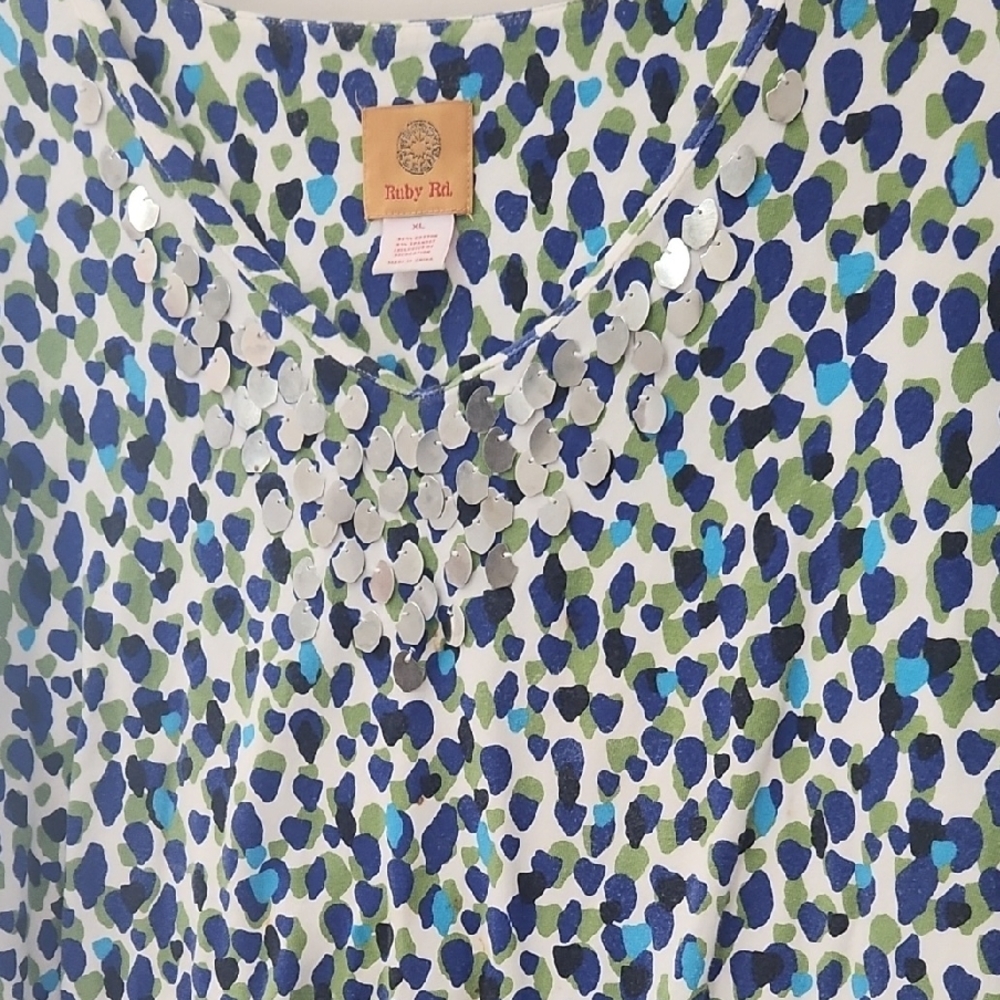 Ruby Rd. Blue and Green Patterned Top - Picture 4 of 5